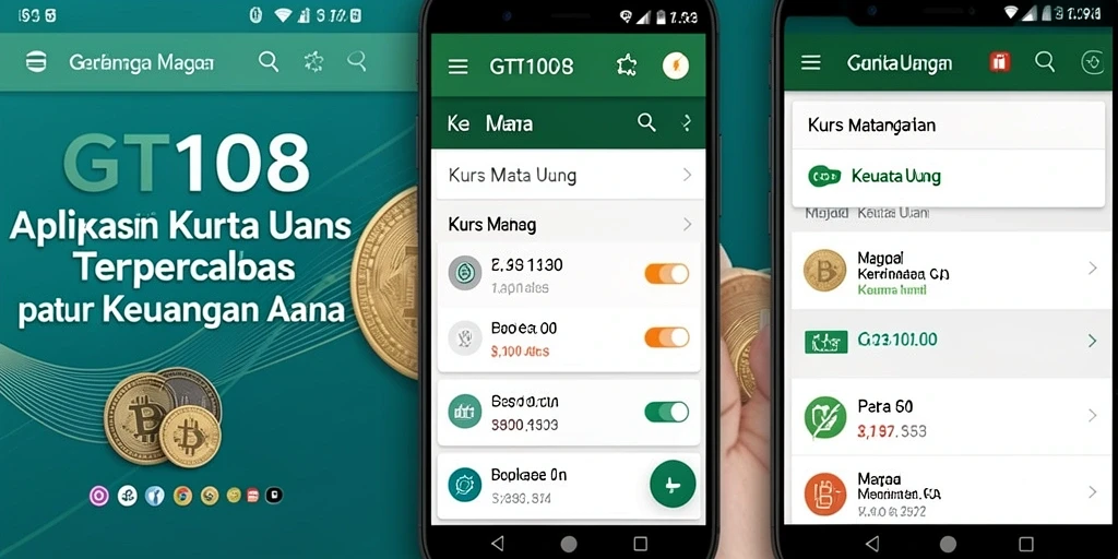 Antarmuka aplikasi GT108 yang menampilkan kurs mata uang terkini.