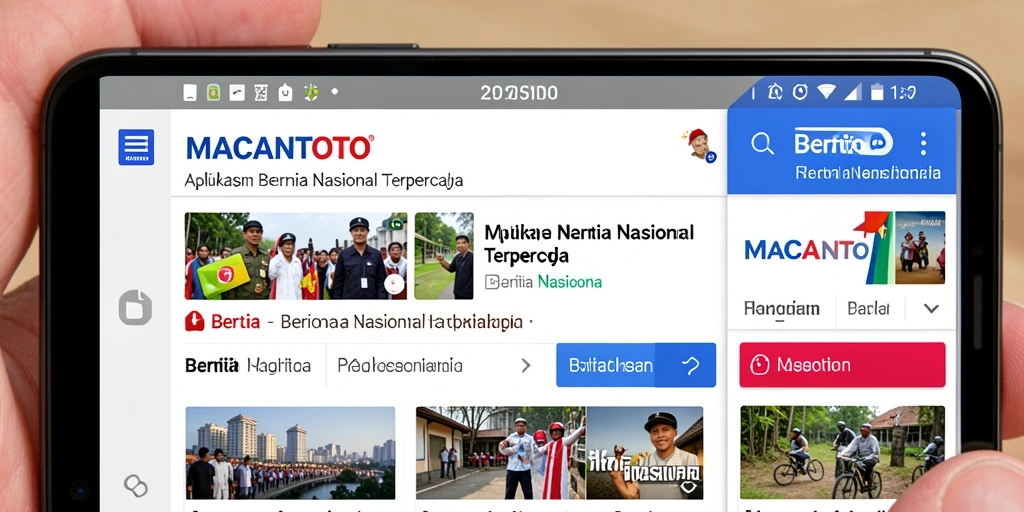 Antarmuka aplikasi MACANTOTO menampilkan berita nasional terbaru.