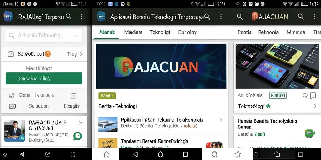 Antarmuka aplikasi RAJACUAN menampilkan berita teknologi terkini dengan menarik.
