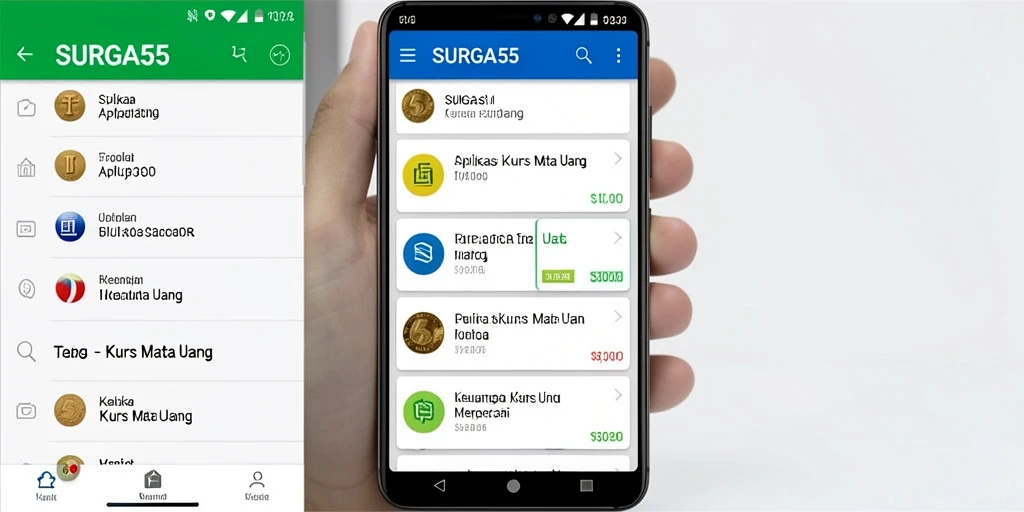 Antarmuka aplikasi Kurs Mata Uang SURGA55 yang informatif.